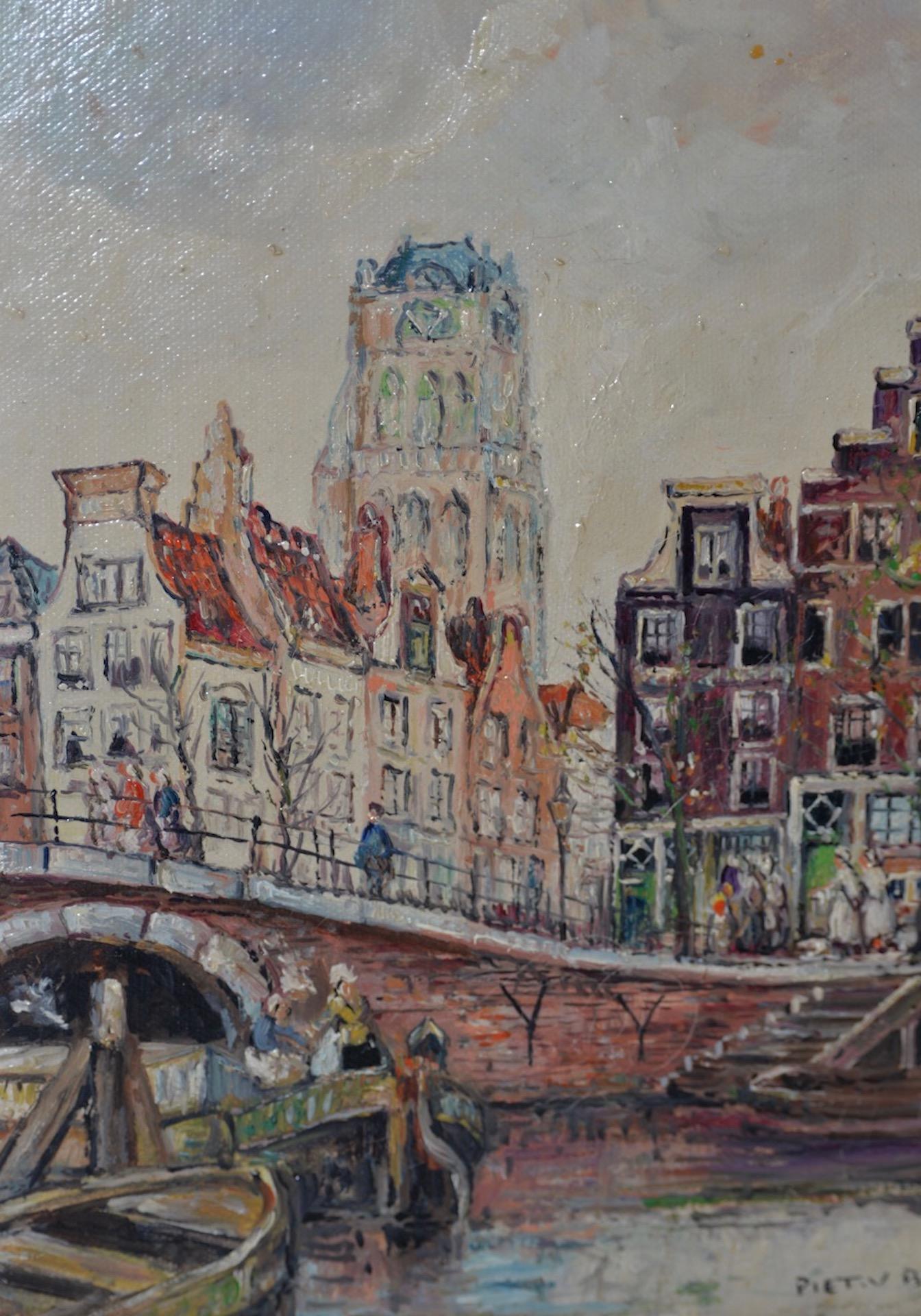 Piet van Beek Pair of European Street Scene Oil Paintings c.1950s 3