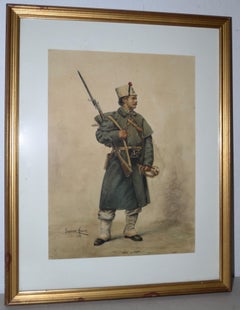 Watercolor Portrait of a Cossack Soldier by Jose Garcia Mesa, Paris 1888