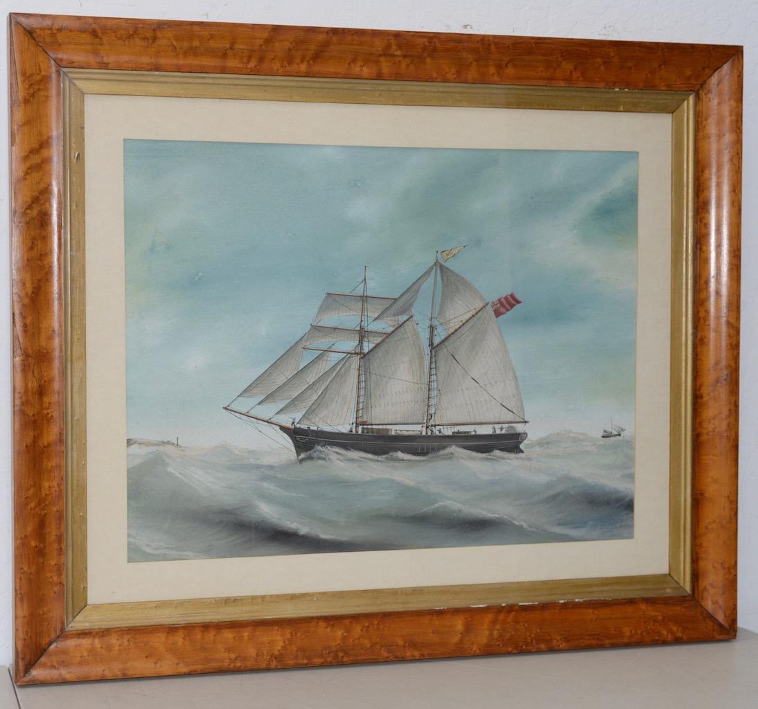 Original Watercolor of the British Ship "Kate" Out at Sea c.1890s to 1910