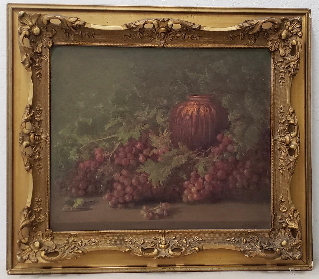 William Franklin Jackson (1850-1936) Still Life with Vase and Grapes c.1900

Rare still life painting by listed California artist William Franklin Jackson.

A remarkable still life with grapes on a table with a vase.

Original oil on board.