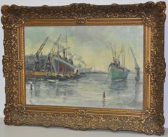 Bertus de Meij  Original Oil Painting "Dutch Harbor" c.1940s