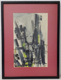 Inez May Storer Mid Century Modern Abstract Cityscape C.1950s