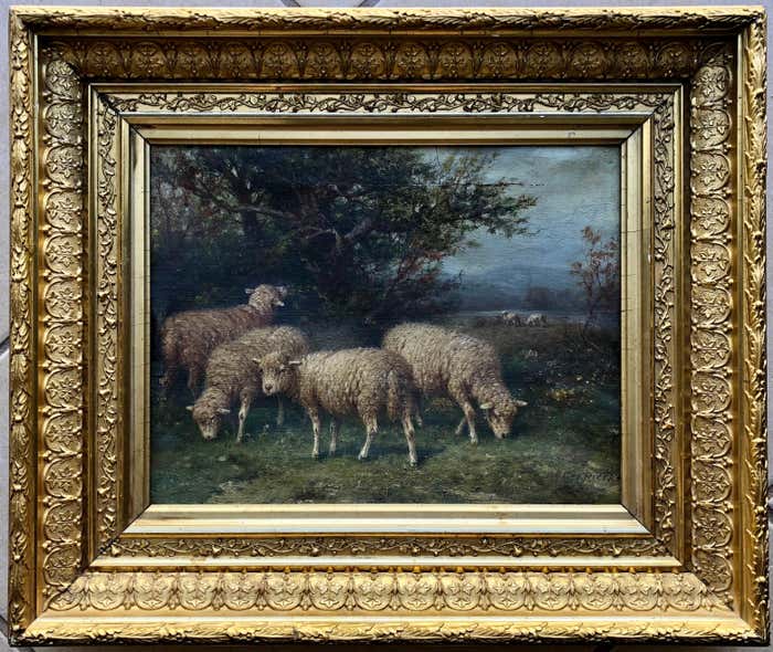 George Riecke - George Riecke (1848-1930) Bucolic Landscape w/ Sheep c ...