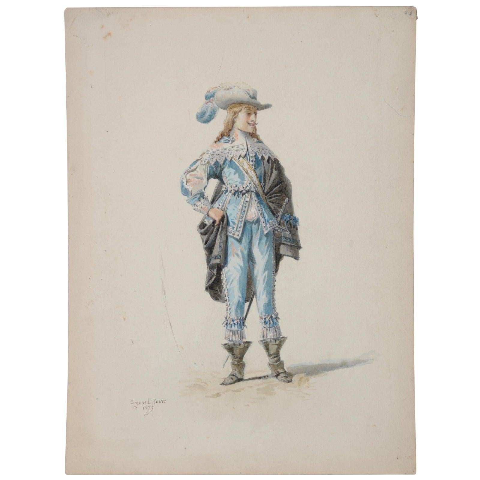 Pierre Eugene LaCoste Opera Costume Watercolor C.1875