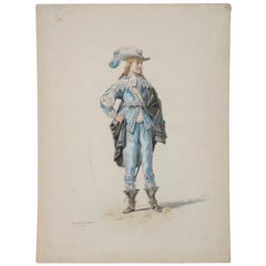 Pierre Eugene LaCoste Traje de ópera Acuarela C.1875