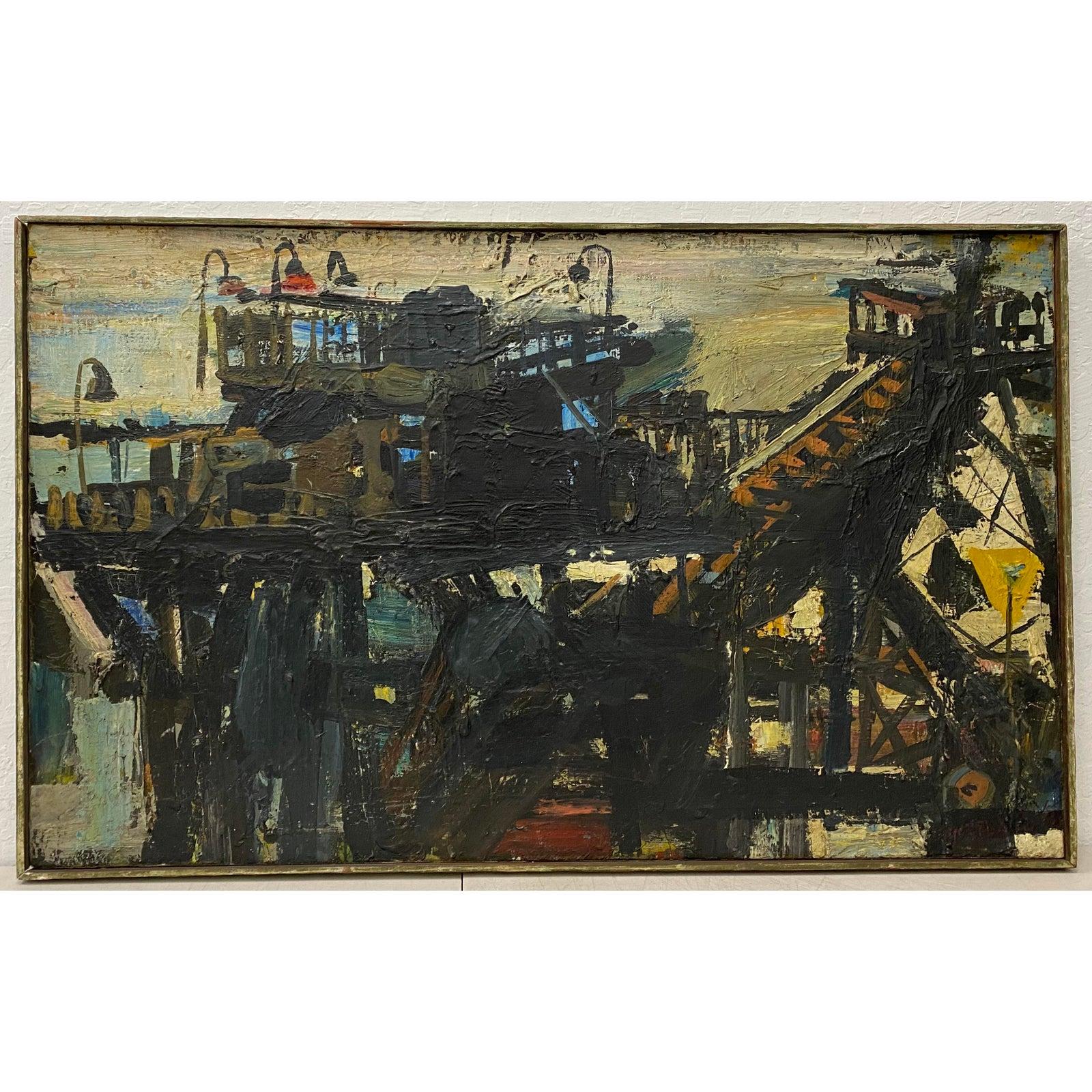 Mid Century Abstract Dock Scene by Igor Medvedev c.1960