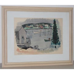Jason Schoener "Boothbay Harbor" Acquerello originale degli anni '50 ca.