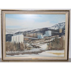 Jack Hambleton Snowy Industrial Landscape Watercolor c.1970