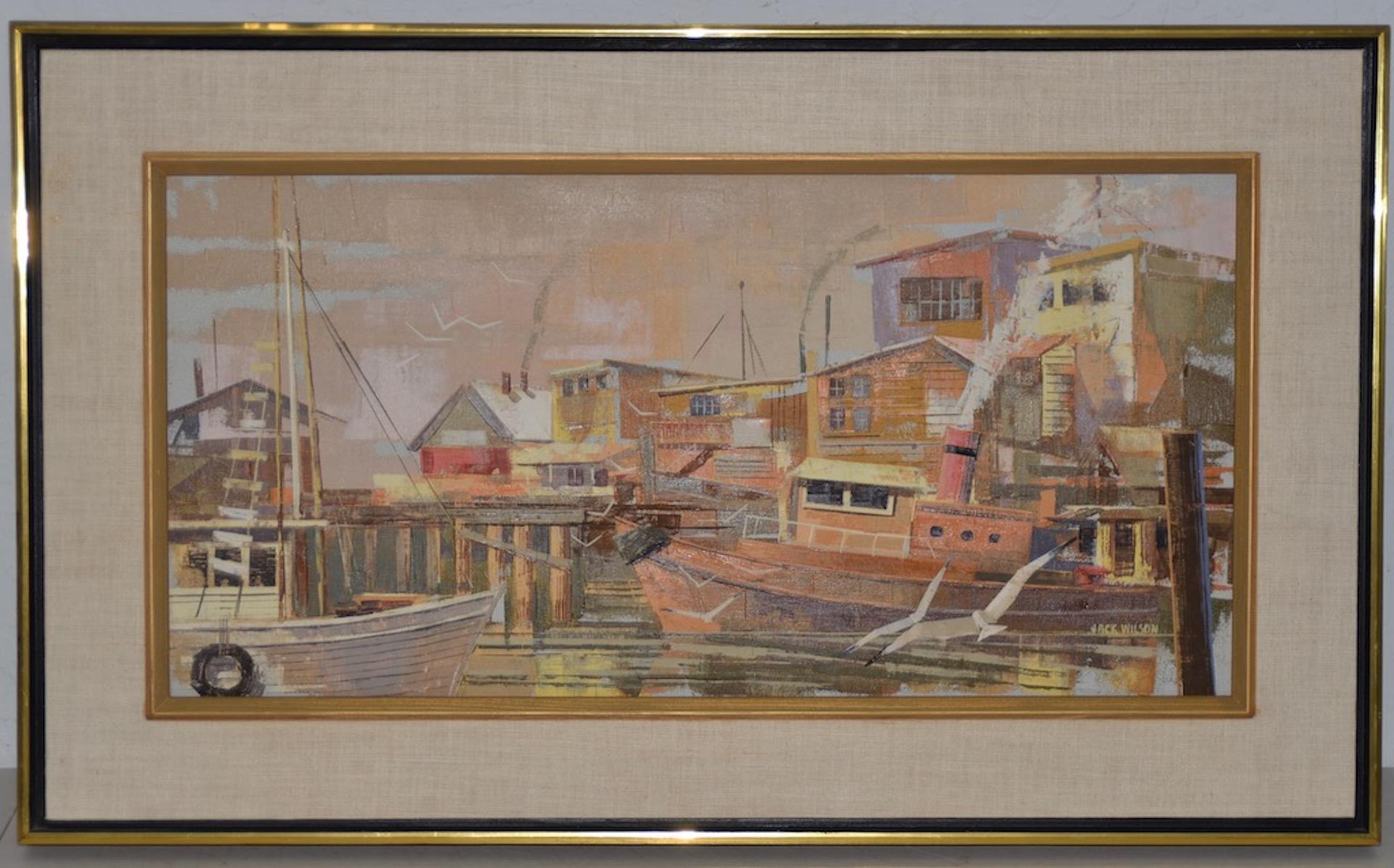 Jack Wilson "Harbor Bustle" Original Oil Painting c.1970