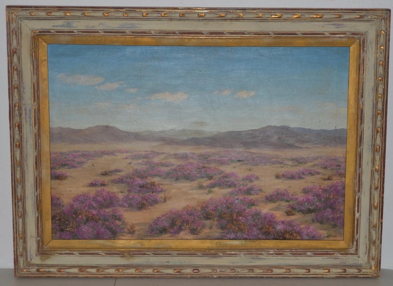 Robert Weeks "Desert Verbana" Original Oil Painting c.1950s

Original oil on canvas of a desert landscape, possibly Southern California. The desert floor is covered with flowering Verbana.

Canvas dimensions 36" x 24". The frame measures 45" x