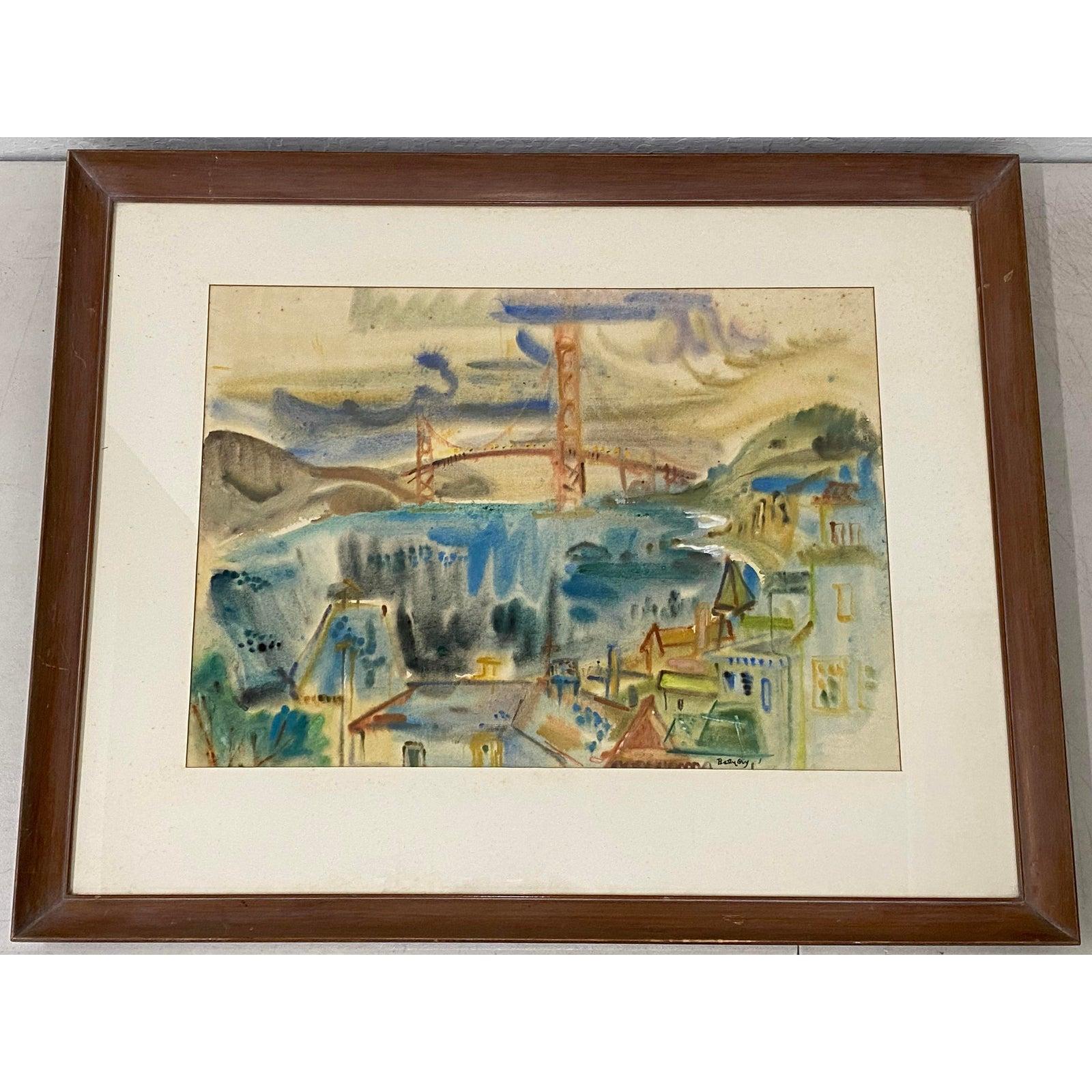 Betty Guy San Francisco Skyline Watercolor c.1950