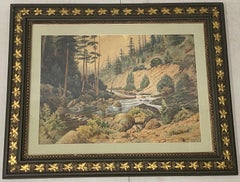 Early 20th Century River Landscape Watercolor Painting