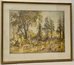 Antique Watercolor Forested Landscape by Taylor C.1932