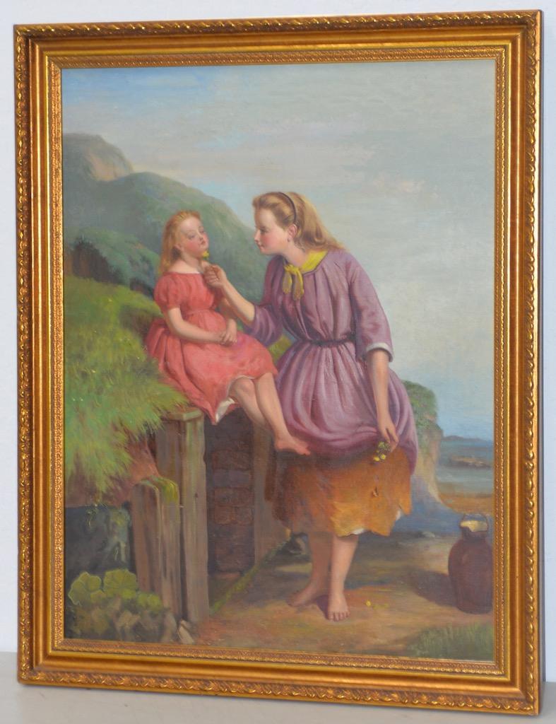 James Stokeld (1827-1877) "Butterblume" Original Ölgemälde um 1869

Original Öl auf Leinwand

Abmessungen Leinwand 20" breit x 26" hoch

Der Rahmen misst 23,5" breit x 29,5" hoch

Verso signiert und datiert

Zwei junge Frauen machen einen