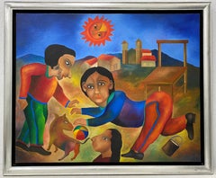 Peinture à l'huile originale de Roman Andrade Llaguno « Bajo El Sol », vers 1993