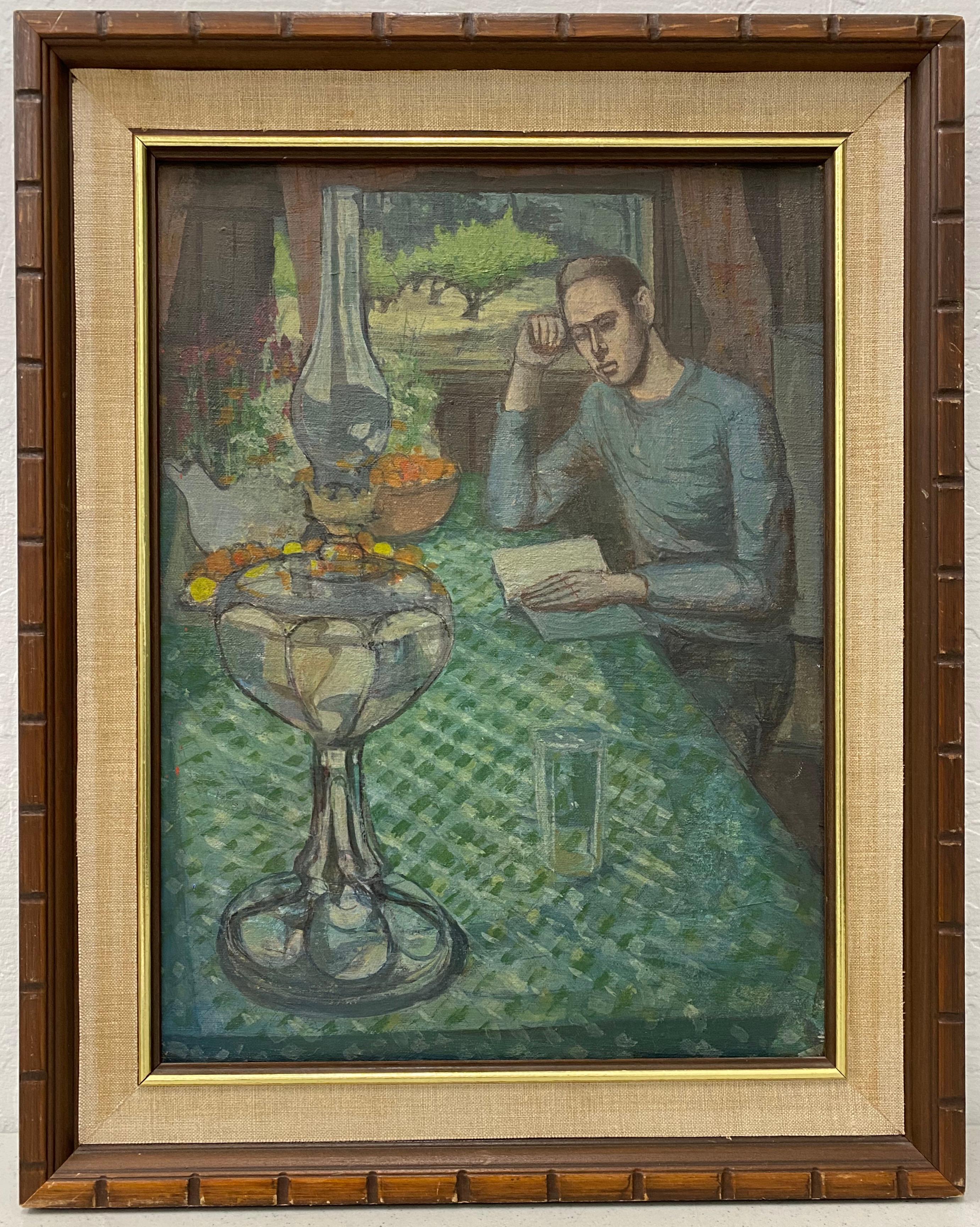 Charles Gresham "Lectura junto a la ventana" Óleo original c.1970