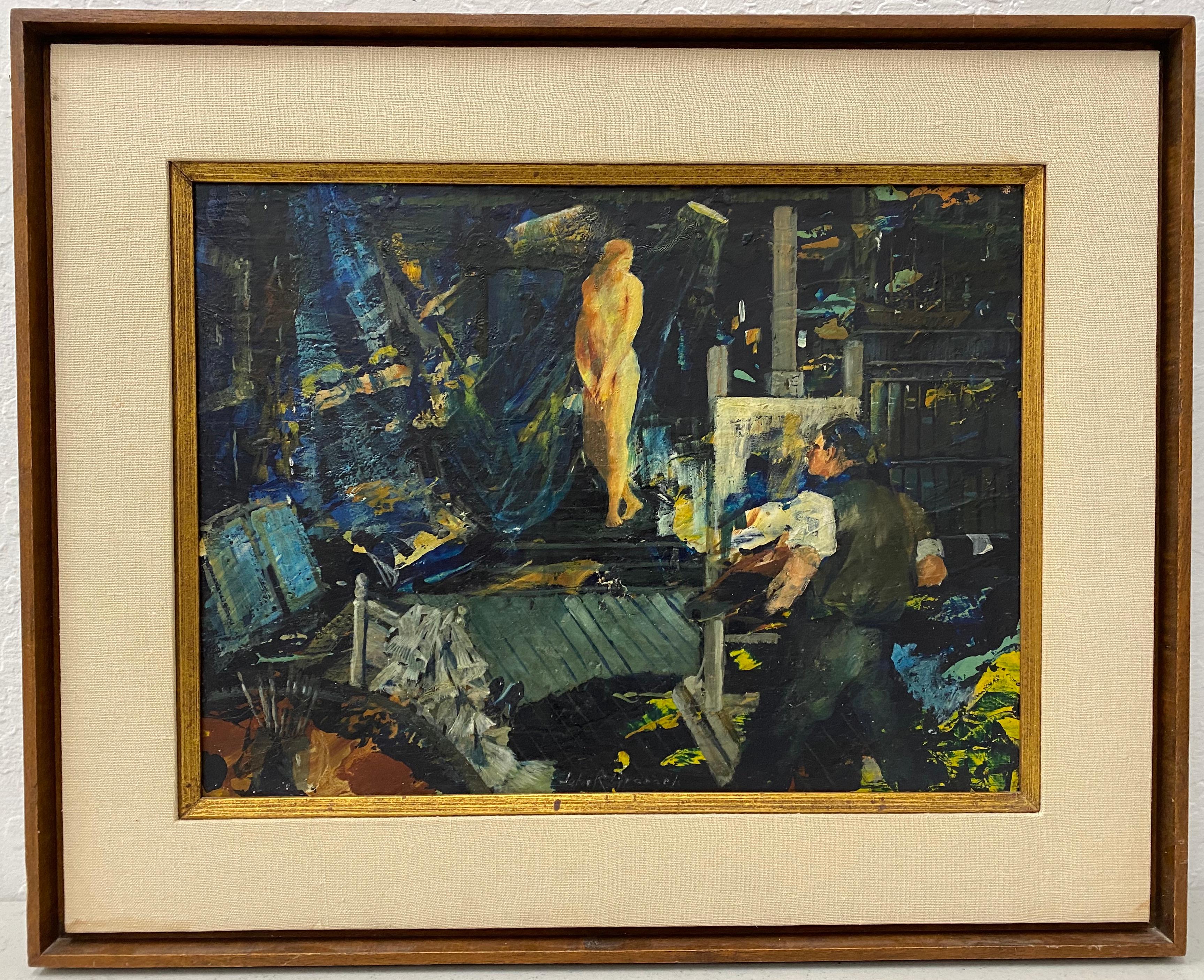 John Grabach "Artistics and Model" Peinture à l'huile originale c.C. 1950