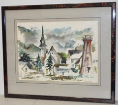 Mendocino Village, California Original Watercolor by Gerald Gleeson c.1970