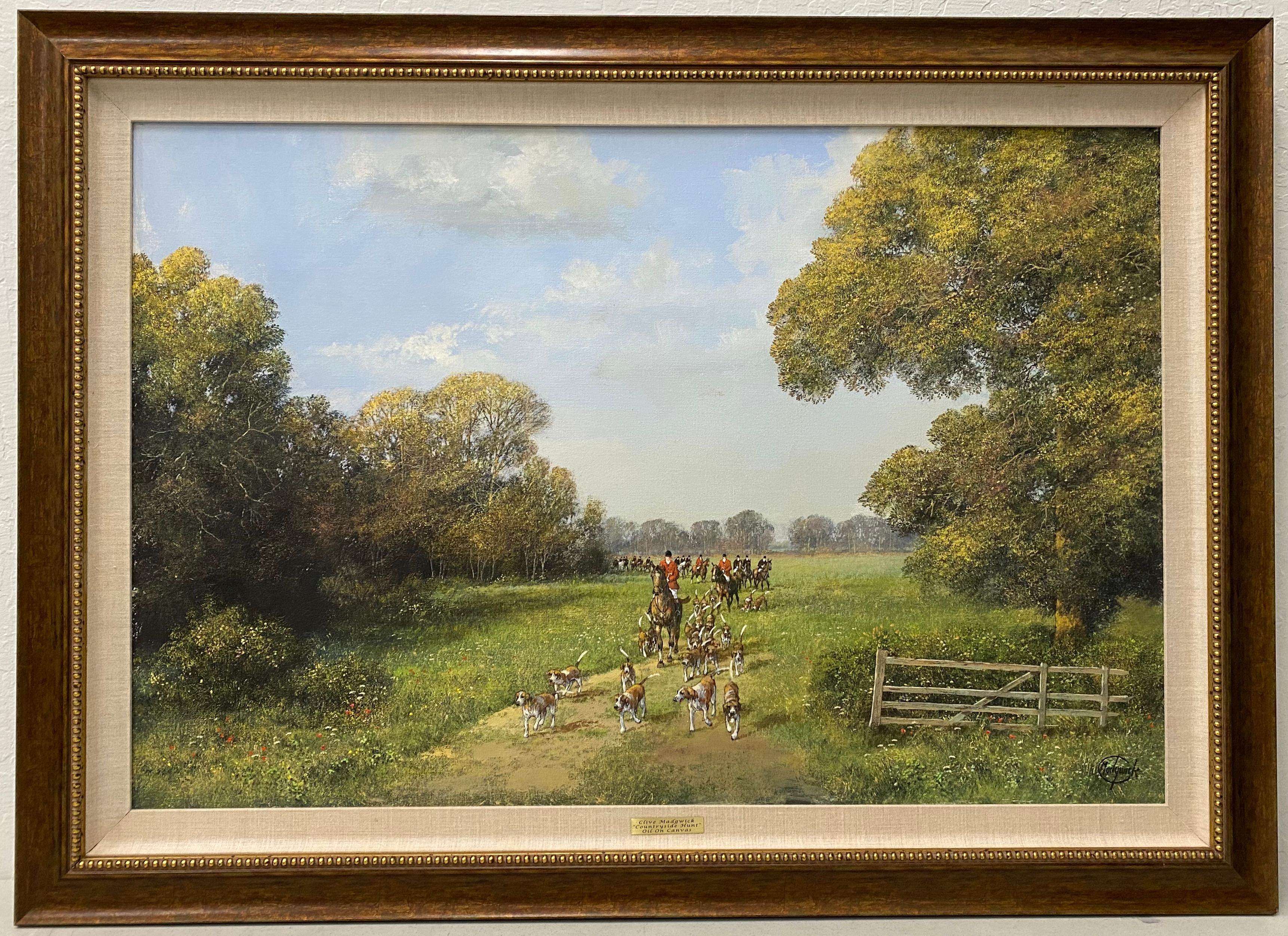 « Countryside Hunt », huile sur toile originale de Clive Madgwick, vers 1980

Une chasse dans la campagne anglaise 

Huile originale sur toile

Dimensions 36" de large x 24" de haut

Dimensions du cadre : 42,5" de large x 30,5" de haut

Signé par