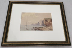 Early 20th Century Watercolor Coastal Landscape w/ High Cliffs by W. Degraff