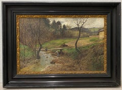 Antique Victor Mytteis Hungarian Country Landscape with Figures c.1902