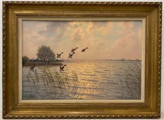 Jacobus Leonardus Van Der Meide "Ducks in Flight" Original Oil Painting C.1950