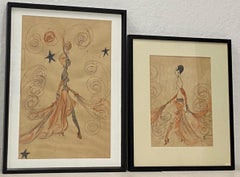 Pair of High Fashion Deco Style Illustrations by Bettencourt C.1978