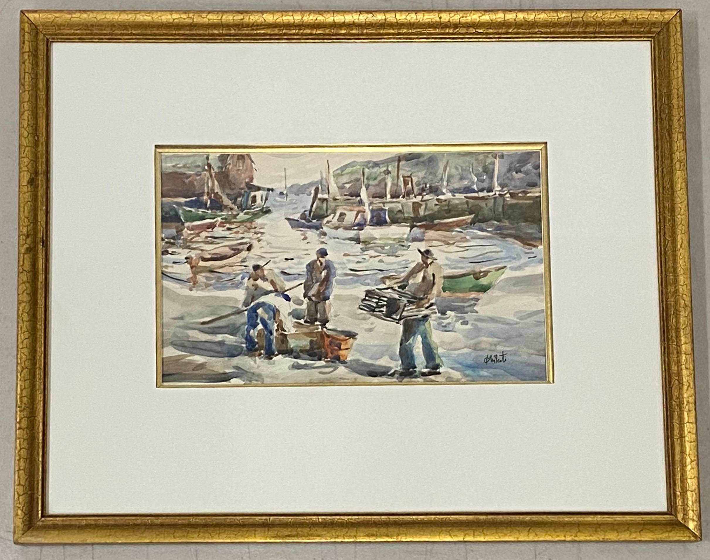 John Chetcuti "Fishermen" Original Watercolor c.1950