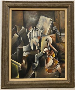 Vintage Cubist Still Life Oil Painting by Al Williams c.1940s to 1950s