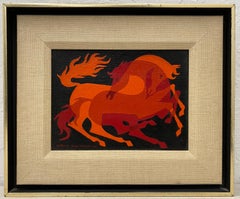 Vintage Derrick John Taylor "Wild Horses" Original Mid Modern Oil Painting c.1962