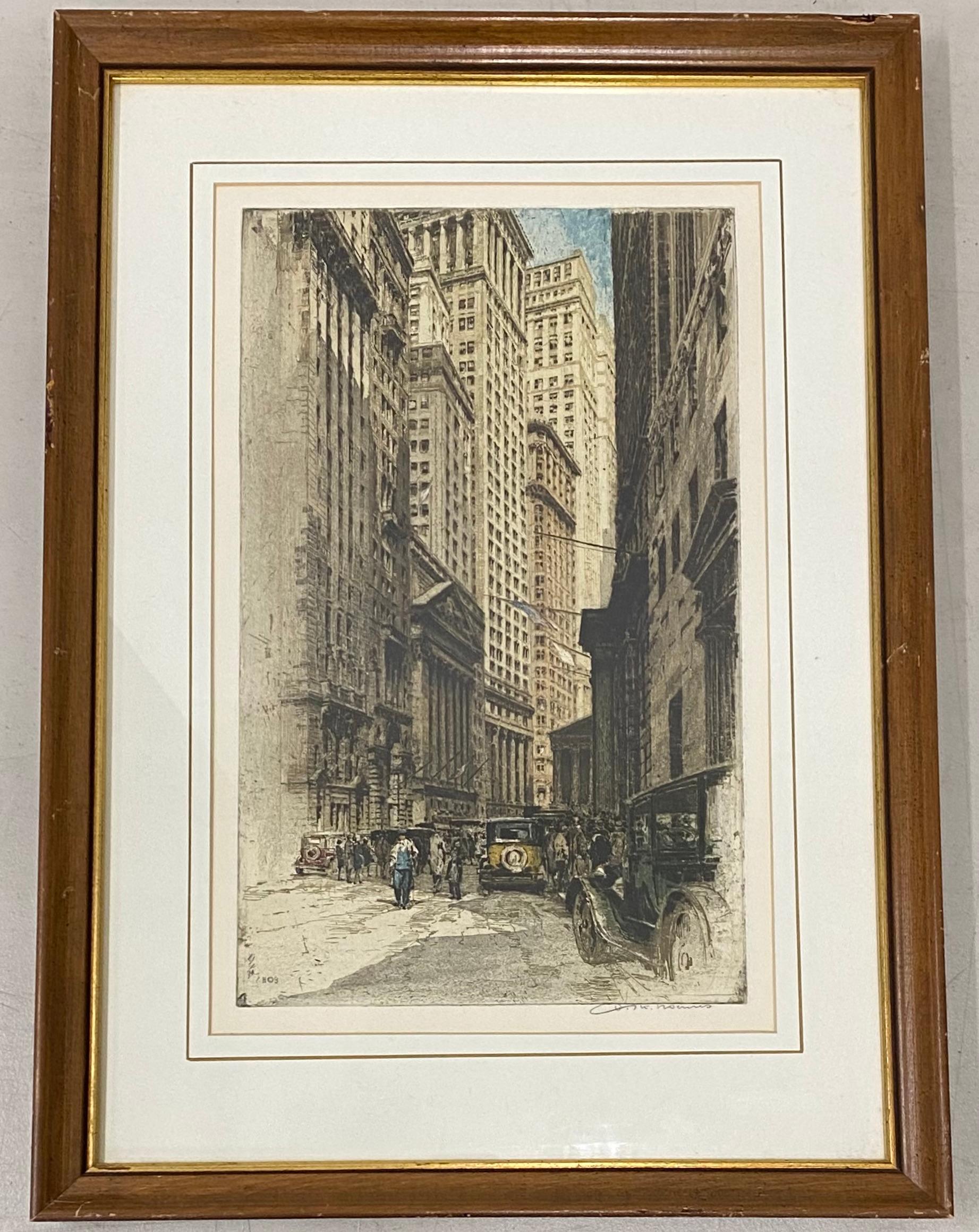 Tanna Kasimir-Hoernes "Broad Street, New York" Eau-forte originale avec aquatinte C.1930s.

Dimensions de l'assiette : 10,25" de large x 17,75" de haut

Le cadre mesure 19" de large x 26" de haut.

La gravure est en très bon état (elle n'a pas été