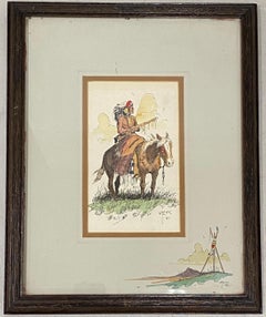 William Zivic Native American Indian on Horseback Original Watercolor c.1985