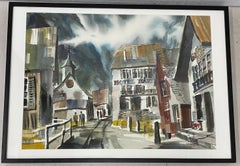 Aquarelle originale de Jack Laycox « église alpinienne », vers 1965