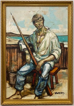 Vintage Alberto Ruiz Vela "Portrait of a Fisherman" Original Oil Painting C.1966