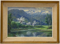 Alfredo (Alfaro) Lobos "Mountain Landscape in Spring" Original Oil Painting C.19