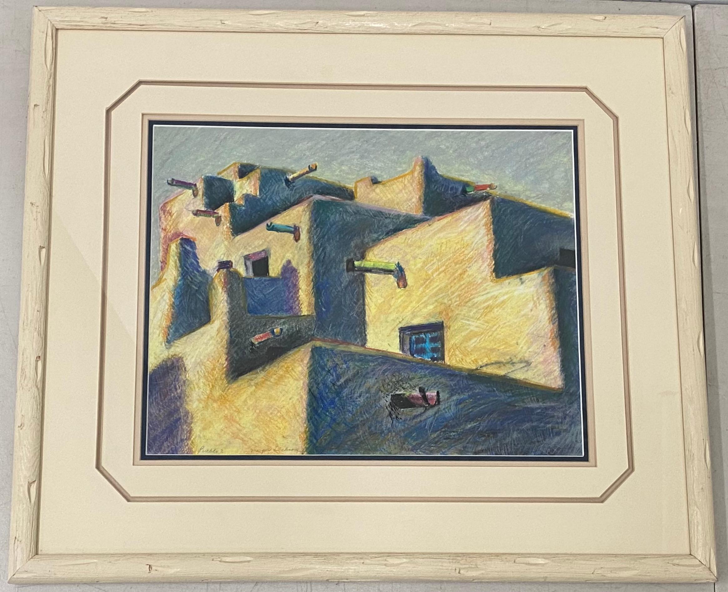 Margie Dickson "Pueblo 2" Original Pastel on Paper 20th Century

Dimensions 18.5" wide x 14.5" high

The frame measures 29.25" wide x 25.25" high

Signed and titled lower left

Good vintage condition 