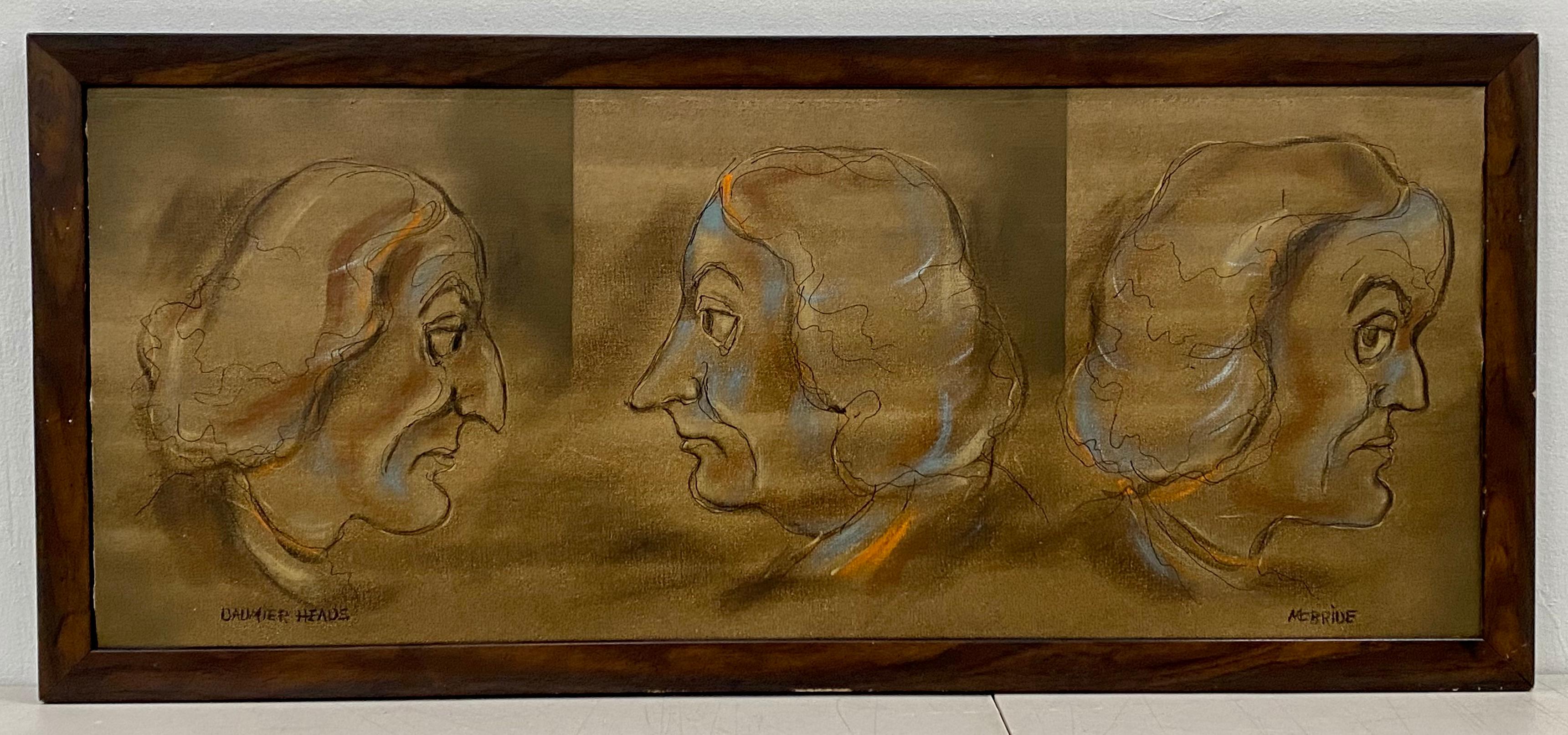 William McBride "Teste di Daumier" Olio originale su tela XX sec.