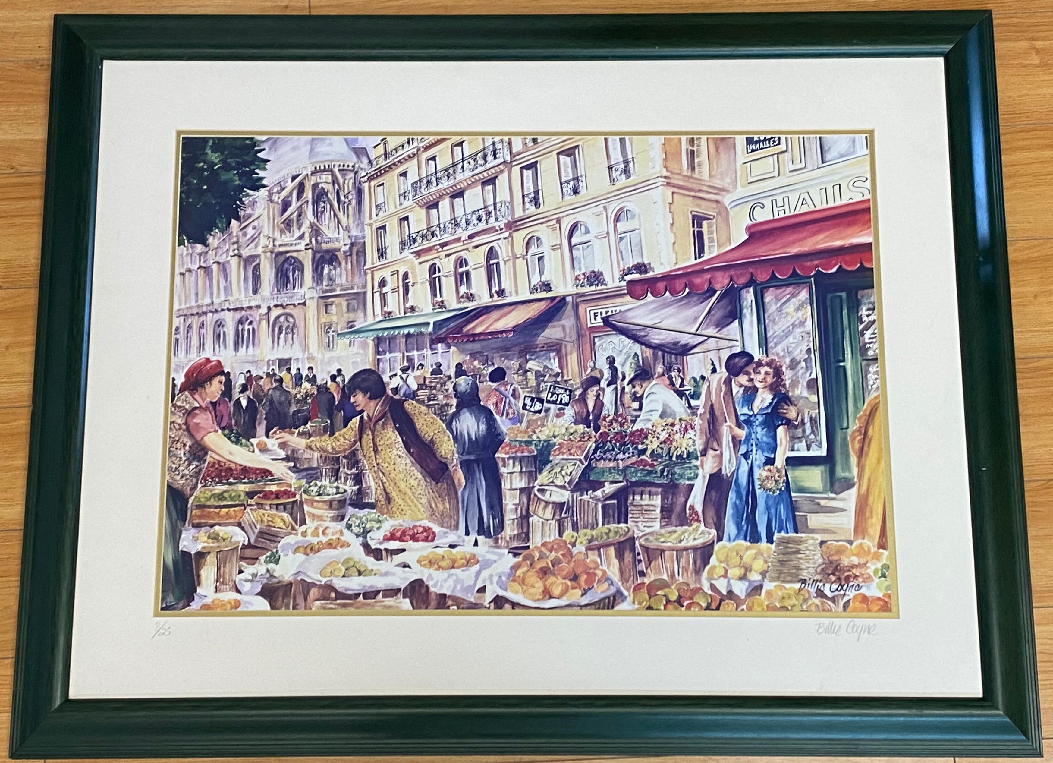 Landscape Print Billie Coyne 20th c - Billie Coyne "Farmers Market" Signé / Lithographie numérotée vers 1993