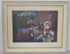 Thomas Sparacino "Family" Mixed Media Painting c.1972