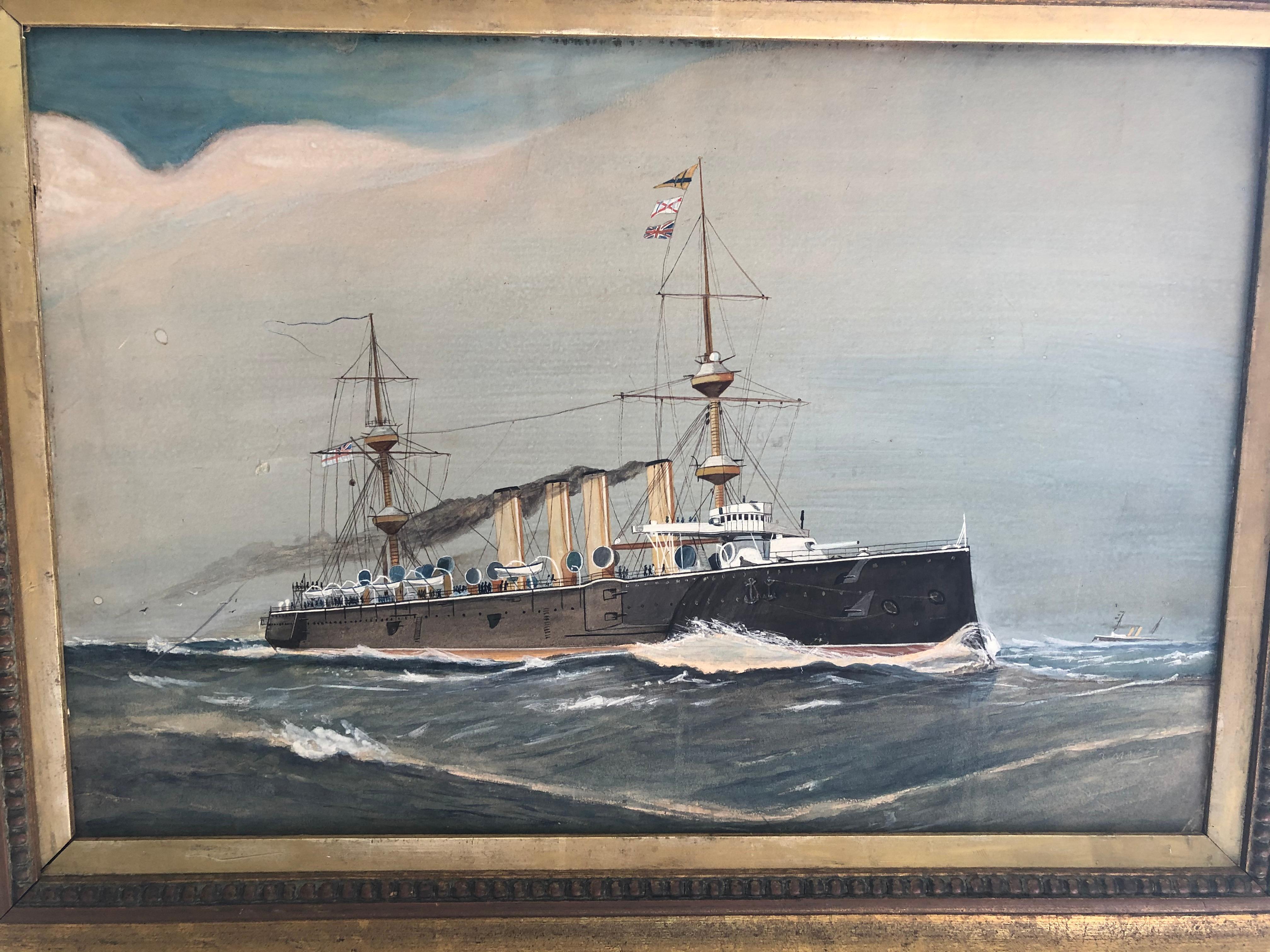 HMS Powerful 1904 Watercolor - Art by Unknown