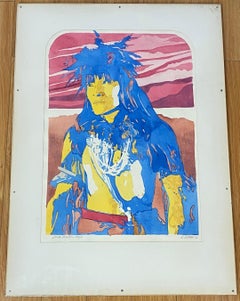 Aquarelle d'origine du Pop Art amérindien « serpent priest - Hopi » de D. Collins 