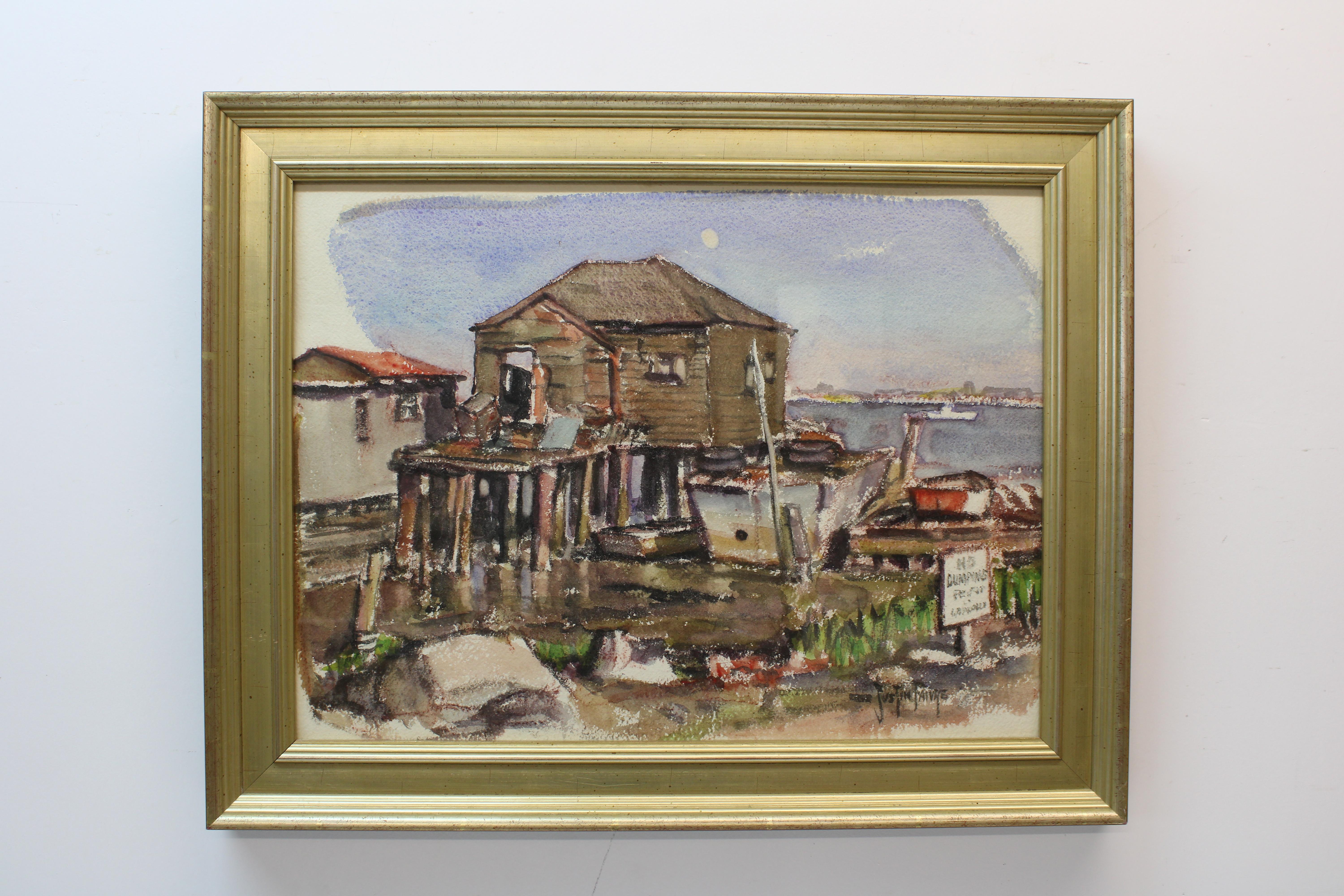 Landscape Art Unknown - Justin Faivre « » House on the docks » (Hôte sur les docks)