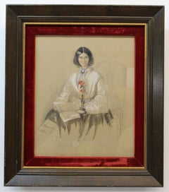 Antique 19th C. Watercolor "Woman Reading Book" 