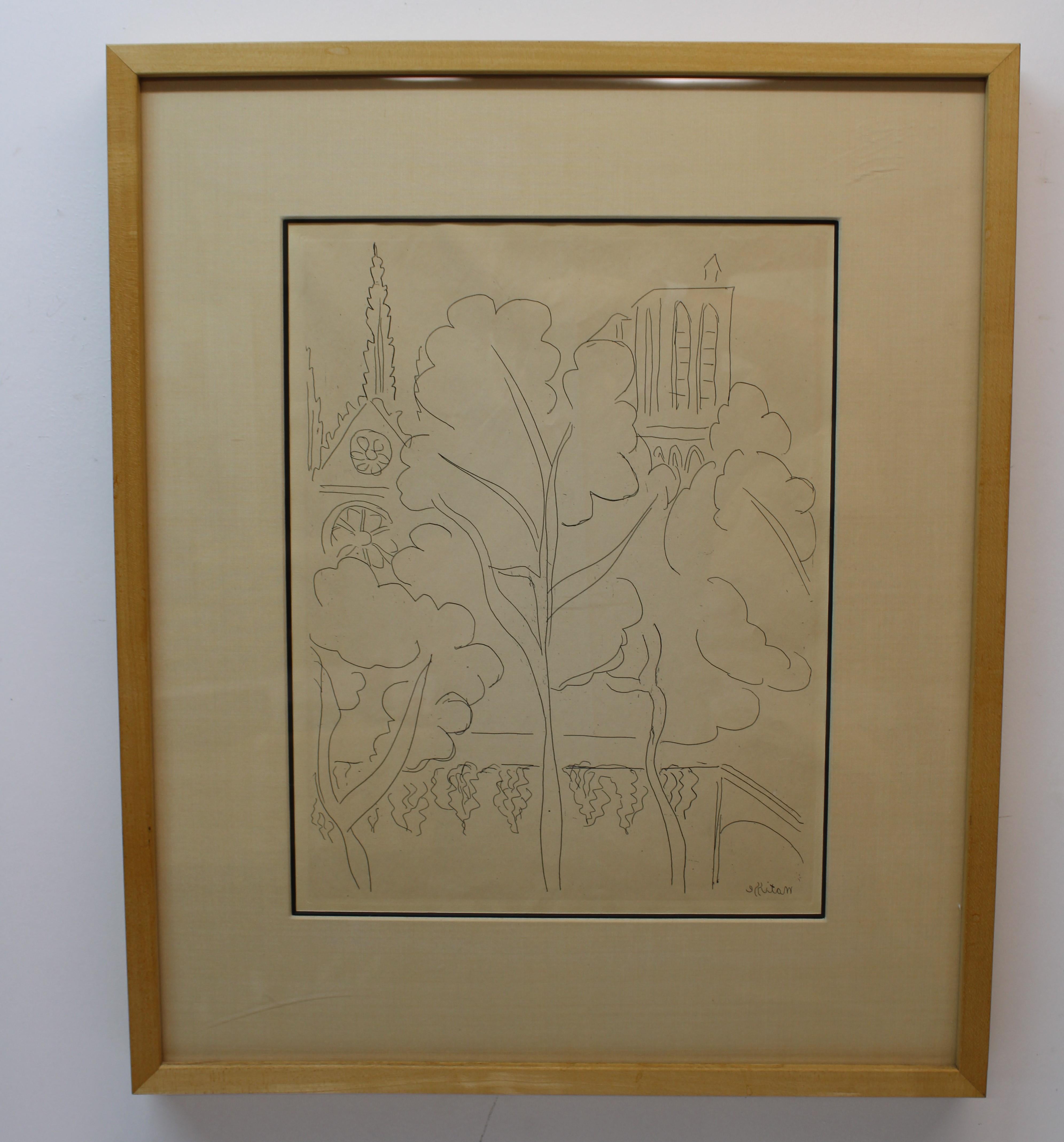 Unknown Landscape Art - Matisse Etching of Church & Trees