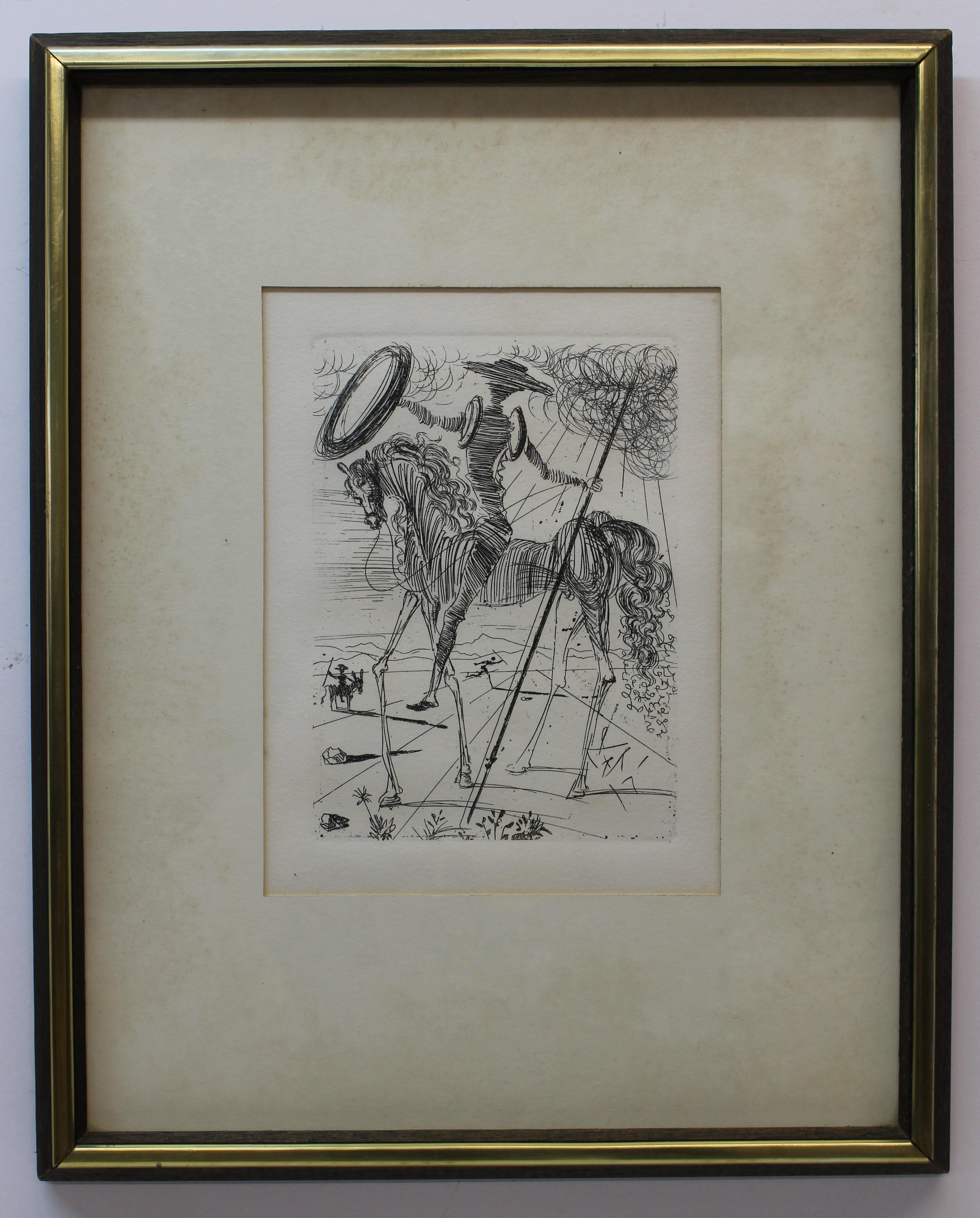 (after) Salvador Dali Figurative Art - Salvador Dali " Don Quixote " Etching