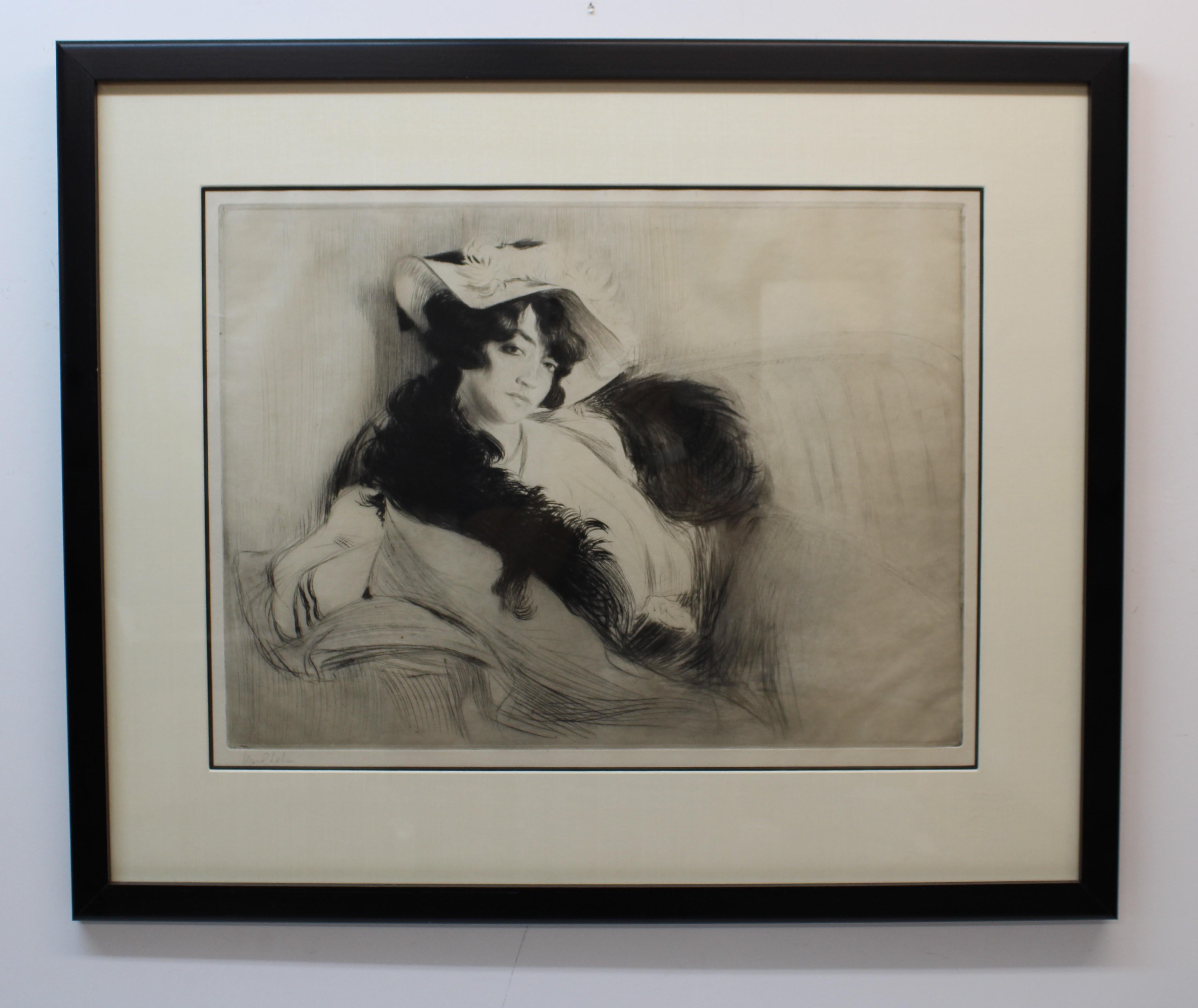 Edgar Chahine Acquaforte di una donna