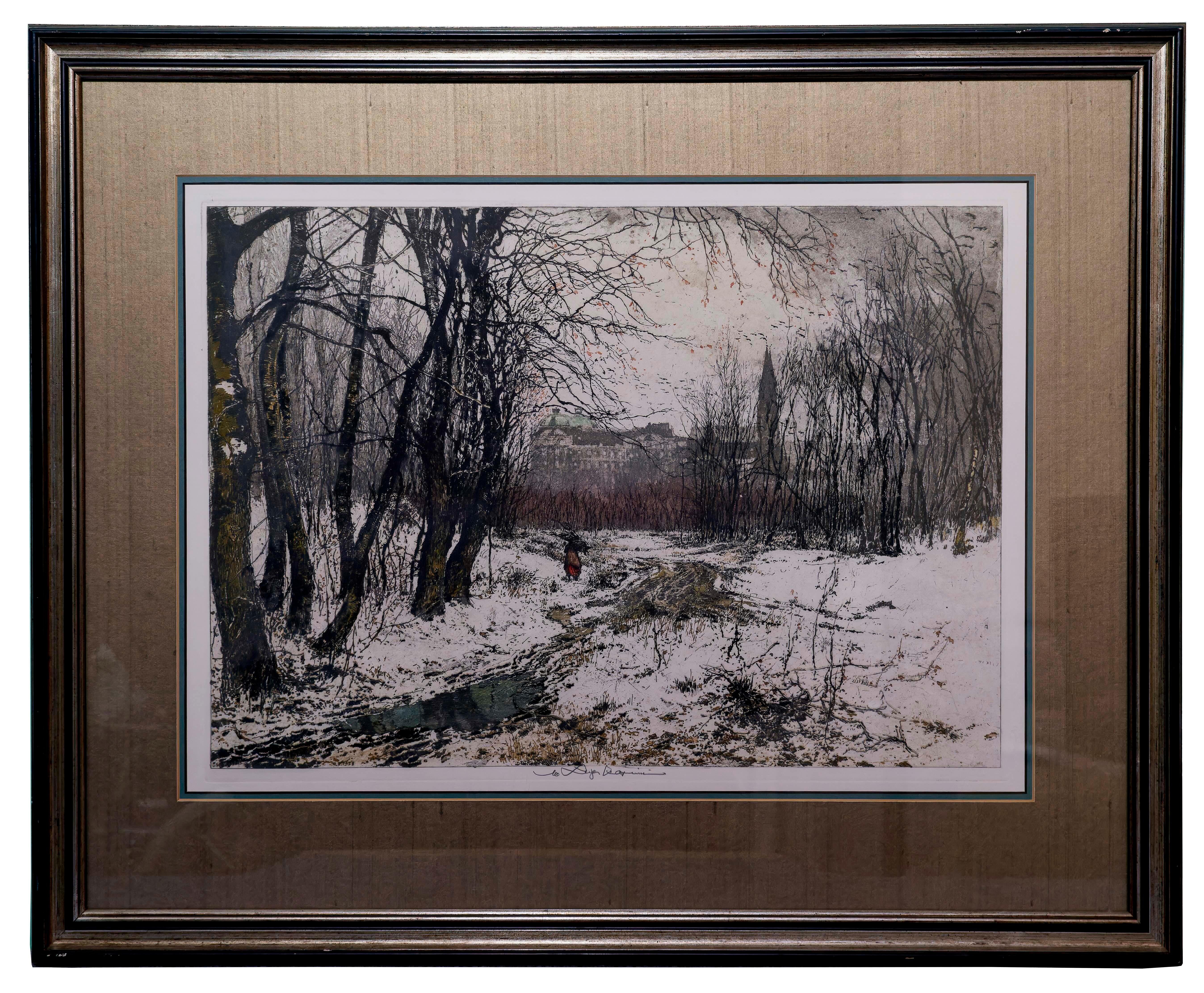 Luigi Kasimir (1881-1962) Nachlass signierte Farbätzung „Klosterneuburg“
