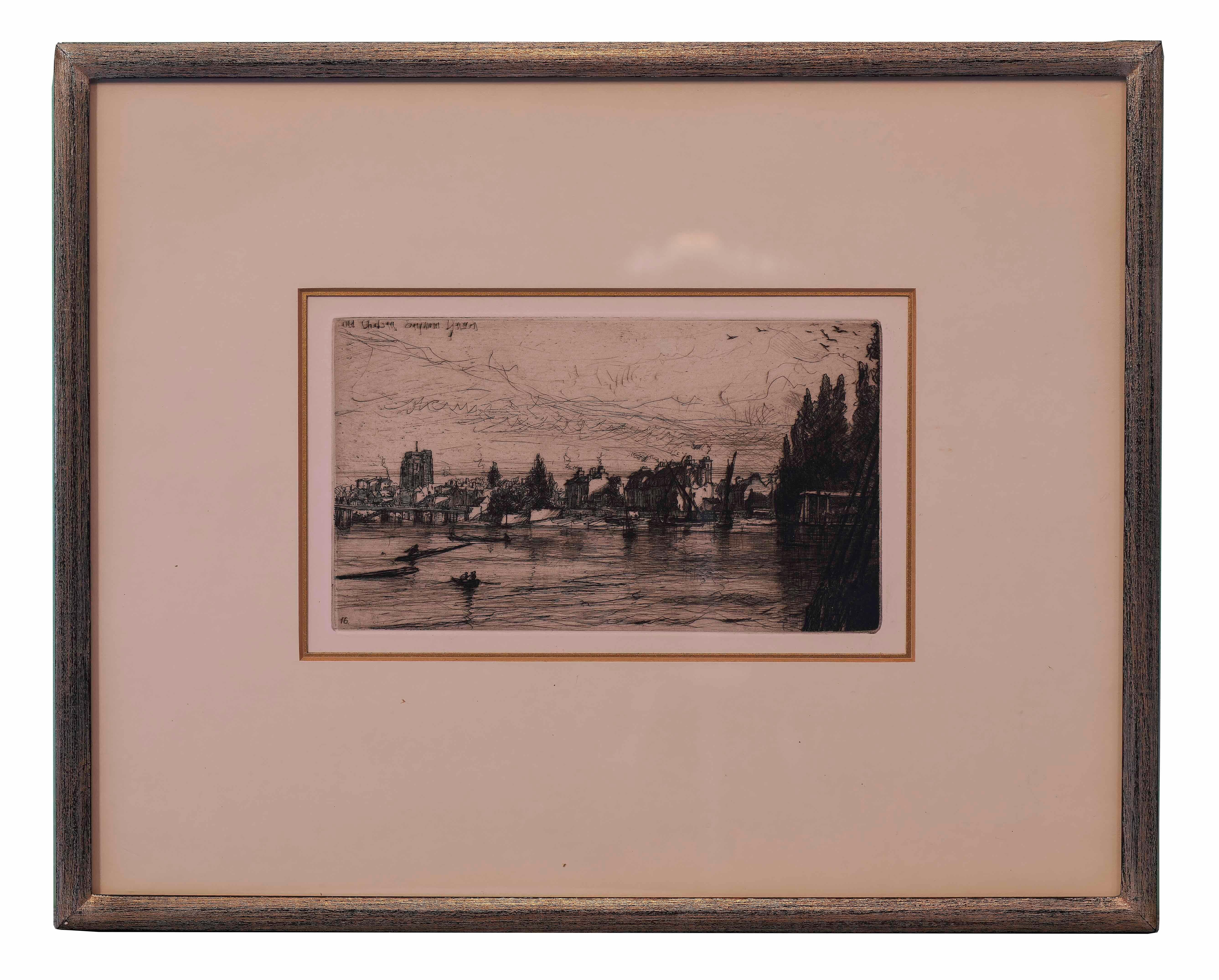 Sir Francis Seymour Haden, R.A. Landscape Art – Sir Francis Seymour Haden (1818-1910. Britisch) „Old Chelsea Church“ Radierung
