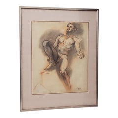 Gerahmte figurale Aktstudie in Holzkohle von John Quitman, Vintage