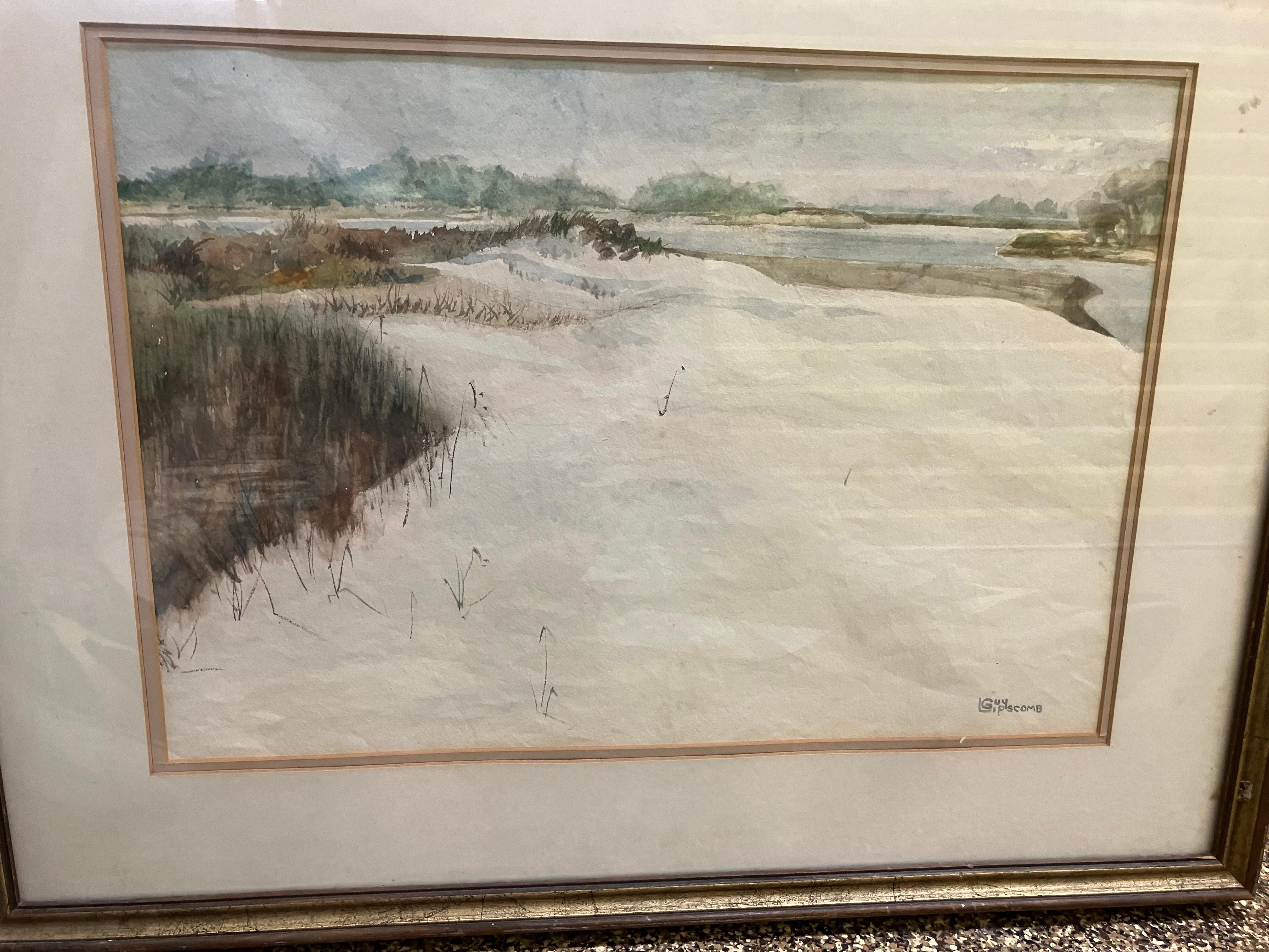 Guy Lipscomb:1917-2009. Aufgeführte amerikanische Künstlerin aus South Carolina. Er ist vor allem für seine Aquarelle der Stranddünen bekannt. Diese wunderbare Aquarell Maßnahmen 20 Zoll breit von 14 Zoll hoch. Der Rahmen ist 28 Zoll breit und 22